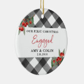 白黒バッファロープレイド初めてのクリスマス セラミックオーナメント (右)