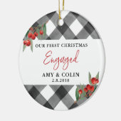 白黒バッファロープレイド初めてのクリスマス セラミックオーナメント (左)