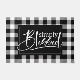 白黒バッファロープレイド引用文 ドアマット