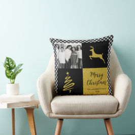 白黒バッファロープレイド金ゴールドホリデーフォト クッション