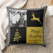 白黒バッファロープレイド金ゴールドホリデーフォト クッション (ブランケット)
