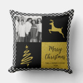白黒バッファロープレイド金ゴールドホリデーフォト クッション (正面)
