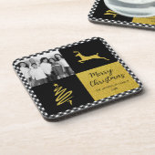 白黒バッファロープレイド金ゴールドホリデーフォト コースター (左側)