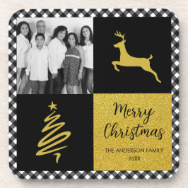 白黒バッファロープレイド金ゴールドホリデーフォト コースター