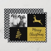 白黒バッファロープレイド金ゴールドホリデーフォト シーズンカード (正面/裏面)