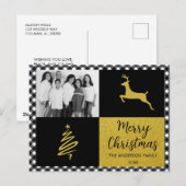 白黒バッファロープレイド金ゴールドホリデーフォト シーズンポストカード (正面/裏面)