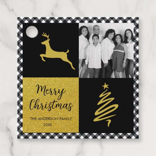 白黒バッファロープレイド金ゴールドホリデーフォト フェイバータグ (正面)