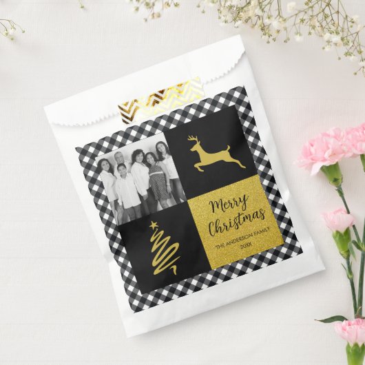 白黒バッファロープレイド金ゴールドホリデーフォト フェイバーバッグ (封をした状態)