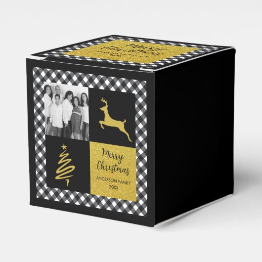 白黒バッファロープレイド金ゴールドホリデーフォト フェイバーボックス (正面サイド)