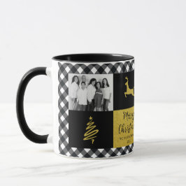 白黒バッファロープレイド金ゴールドホリデーフォト マグカップ