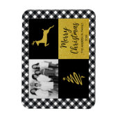 白黒バッファロープレイド金ゴールドホリデーフォト マグネット (縦)