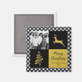 白黒バッファロープレイド金ゴールドホリデーフォト マグネット (正面/裏面)