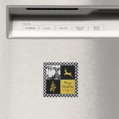 白黒バッファロープレイド金ゴールドホリデーフォト マグネット (インサイチュ (食洗機))