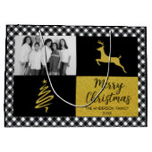 白黒バッファロープレイド金ゴールドホリデーフォト ラージペーパーバッグ (裏面)