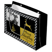 白黒バッファロープレイド金ゴールドホリデーフォト ラージペーパーバッグ (正面アングル)