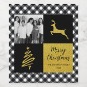 白黒バッファロープレイド金ゴールドホリデーフォト ワインラベル (シングルラベル)