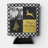 白黒バッファロープレイド金ゴールドホリデーフォト 缶クーラー (正面)