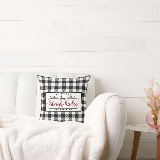 白黒バッファロープレイド – トナカイそり乗り クッション (ソファ)