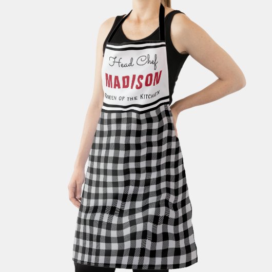 白黒バッファロープレイパーソナライズされたドモノグラム エプロン (インサイチュ)