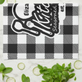 白黒バッファロープレーンキッチン名前をカスタムする キッチンタオル (折り畳み)