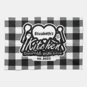 白黒バッファロープレーンキッチン名前をカスタムする キッチンタオル (横)