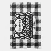 白黒バッファロープレーンキッチン名前をカスタムする キッチンタオル (縦)