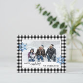 白黒バッファローランバージャックプレイド&スノーフレーク ポストカード (スタンド正面)