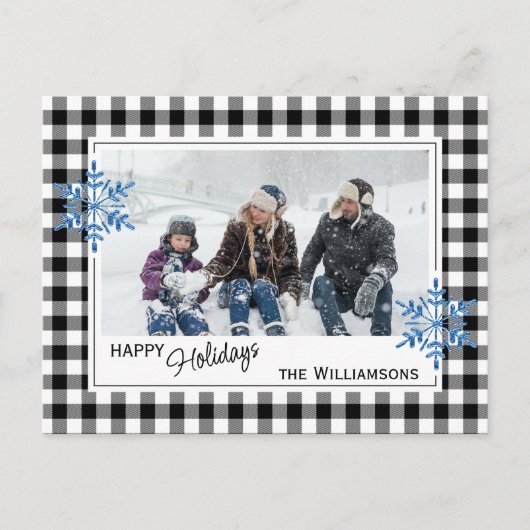 白黒バッファローランバージャックプレイド&スノーフレーク ポストカード (正面)
