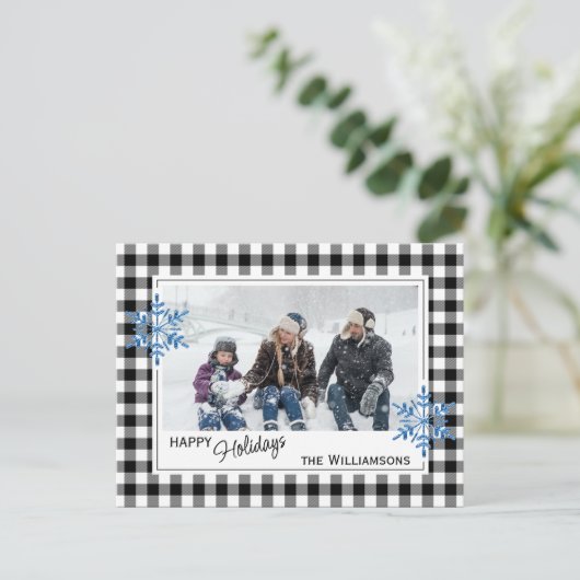 白黒バッファローランバージャックプレイド&スノーフレーク ポストカード (スタンド正面)