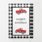 白黒バッファロー格子縞レッドトラック結婚ズ 三つ折り招待状 (カバー)