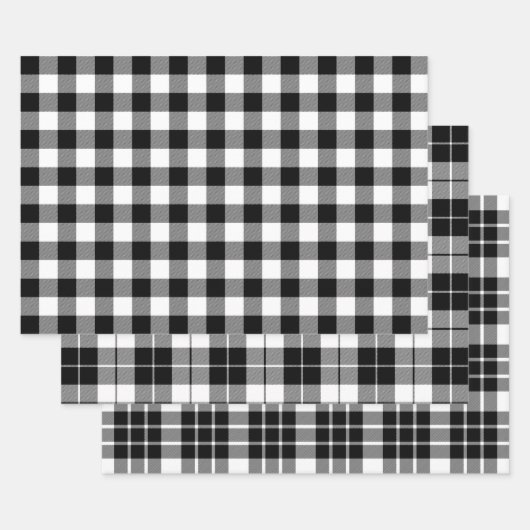 白黒バッファロー・プレイド ラッピングペーパーシート (セット)