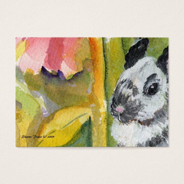 白黒バニーACEO ATCアートカード (正面)