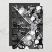 白黒バブル任意の数の誕生日パーティー 招待状 (正面/裏面)
