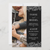 白黒バラのアウトライン両面写真 招待状 (正面)