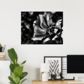 白黒バラのスケッチ ポスター (ホームオフィス)