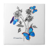 白黒バラのタイルの蝶を変形させて下さい タイル (正面)