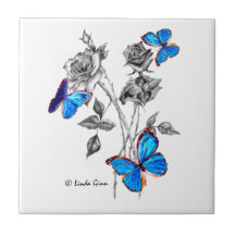 白黒バラのタイルの蝶を変形させて下さい