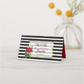 白黒バラのテー結婚ブル番号カード プレイスカード (裏面)