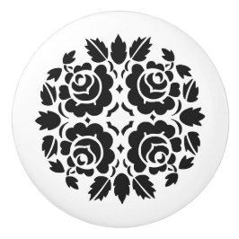 白黒バラの引出しのノブ セラミックノブ