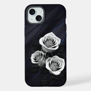 白黒バラの携帯電話カバー iPhone 15 PLUSケース