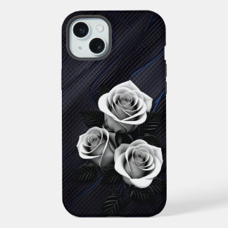 白黒バラの携帯電話カバー iPhone 15 PLUSケース