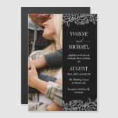 白黒バラの概要結婚写真 マグネット招待状 (正面/裏面)