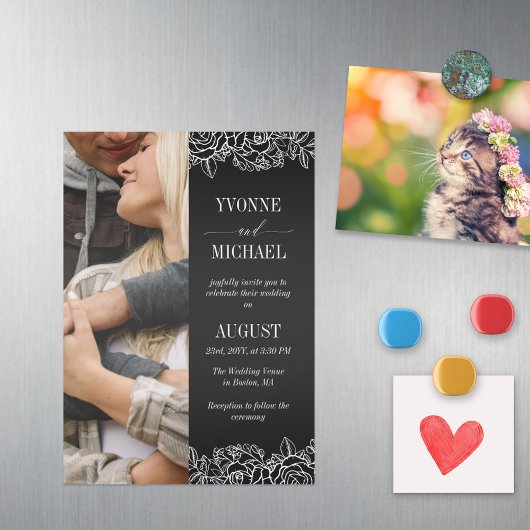 白黒バラの概要結婚写真 マグネット招待状