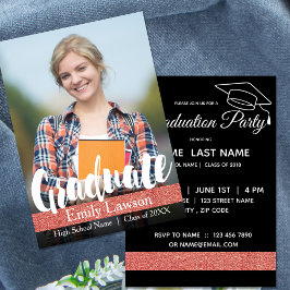 白黒バラグリッター |写真卒業カード 招待状