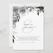 白黒バラゴシックプリントまたはデジ結婚タル 招待状 (正面)