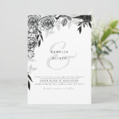 白黒バラゴシックプリントまたはデジ結婚タル 招待状 (スタンド正面)