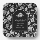 白黒バラフローラアーチキンセアニェラパーティー ペーパープレート (正面)