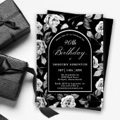 白黒バラフローラアーチ90th誕生日 招待状