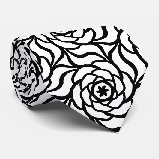 白黒バラフローララインアートシームレスパターン ネクタイ (ロール)