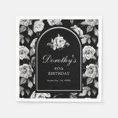 白黒バラフローラ3月80日バースデーパーティー スタンダードカクテルナプキン (正面)